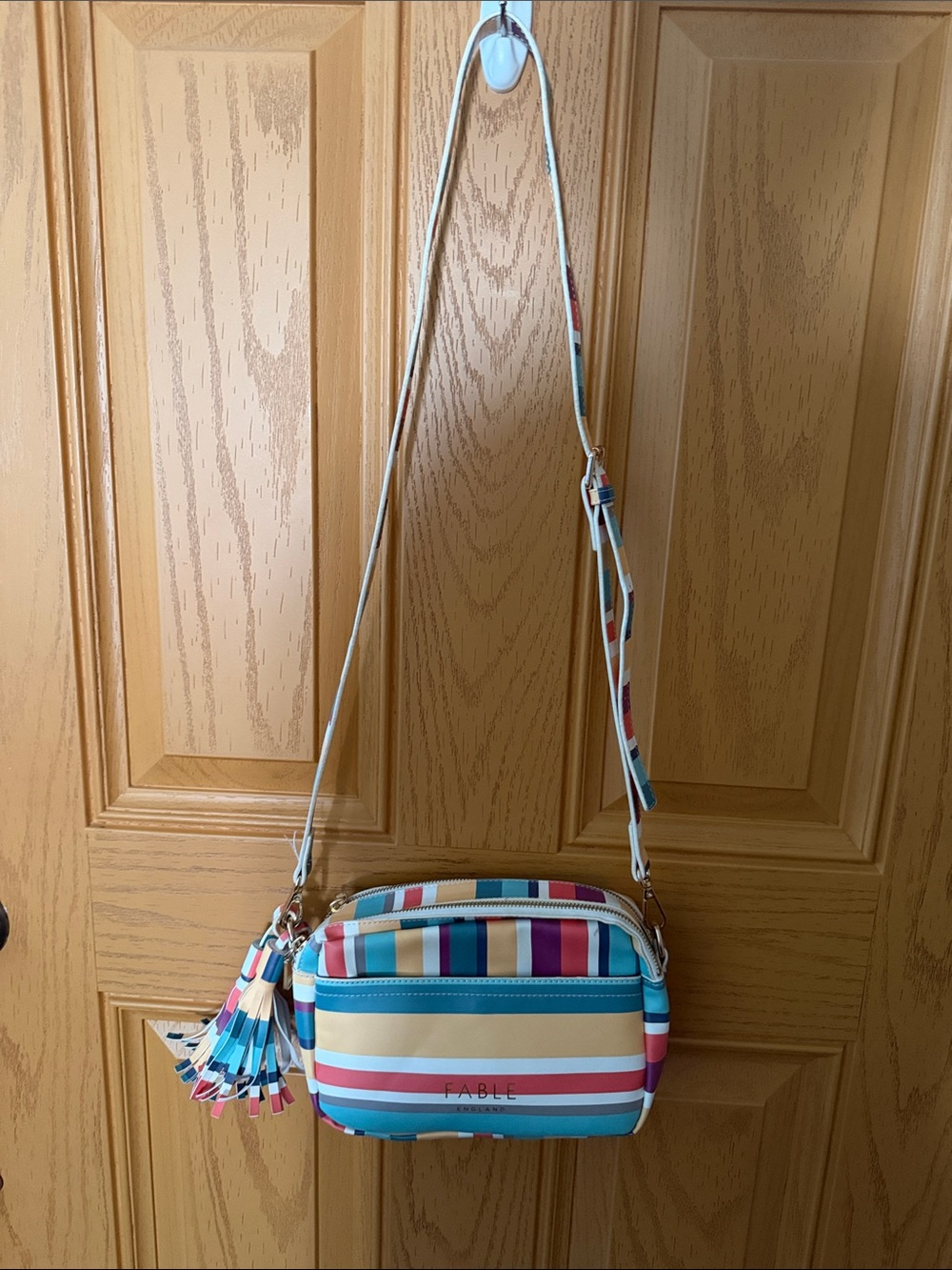 Fable England Striped Leatherette Crossbody Bag in Multicolor